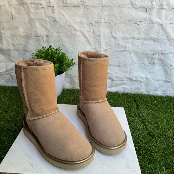 UGG Classic Short Shine Boots Beachwood Twinface Sheepskin
Water-resistant Sz 5 - Picture 12 of 14